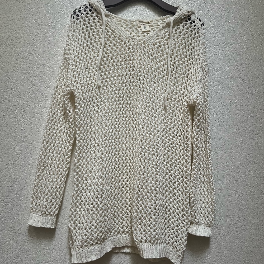 Nicole MillerWhite Knit Swim Coverup Hoodie S - Picture 2 of 3